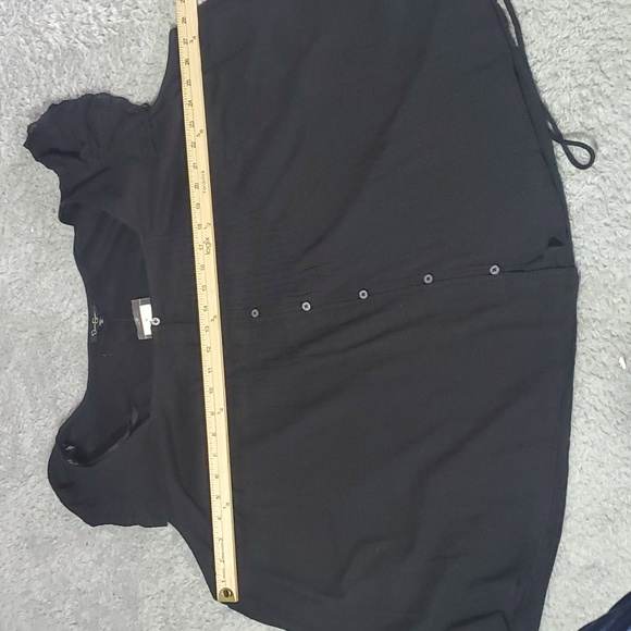 Jessica Simpson Women's Black Lined Sheer Pintucked Tie Flutter Sleeve Top - Picture 6 of 7